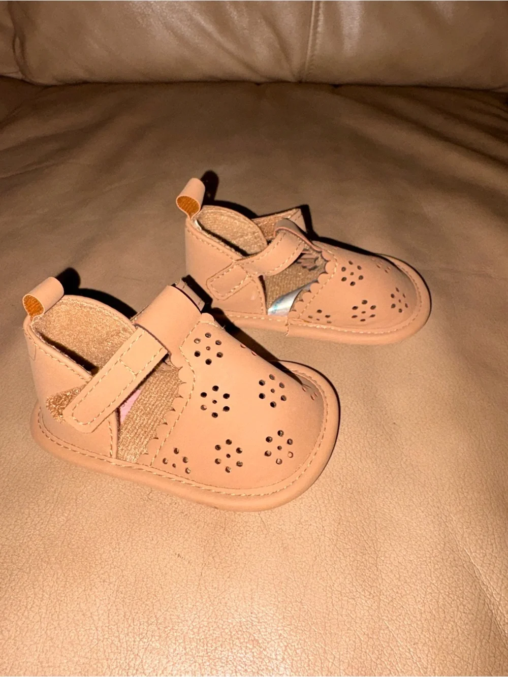 Carter's Tan Perforated T-Strap Baby Sandals